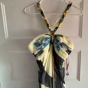 Floral Halter Dress with Beaded Straps